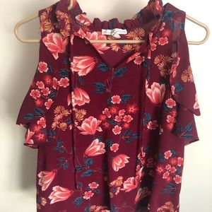 Flowered Cold Shoulder Blouse